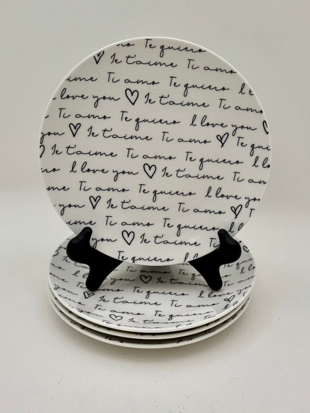 Set/4 elum HOME plates I Love You /Je Taime/Te Quiero/Ti Amo/Appetizer Dessert
